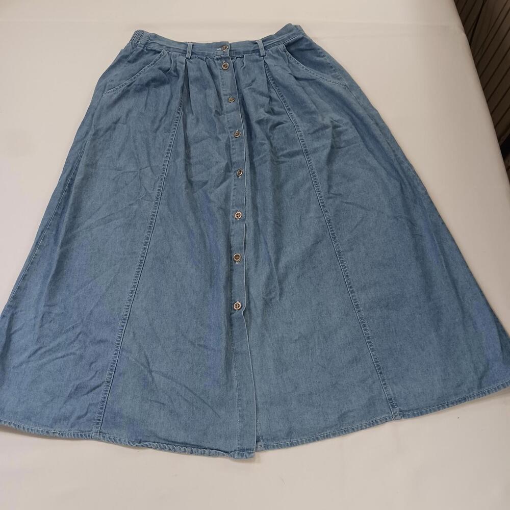 Capacity RN#82127 Blue Front Button Cotton Pleated Skirt Pockets Size Medium